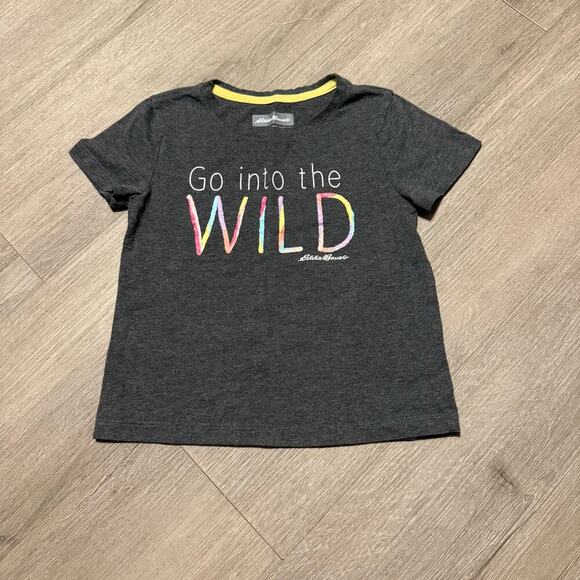 Eddie Bauer Kids XS 5/6 Graphic Tee Shirt Gray “Go Into The Wild” Adventure - Picture 3 of 6